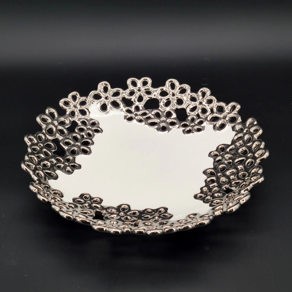 222 Fifth Pierced Serveware Silver Platinum Round Serving Display Bowl 12.5"